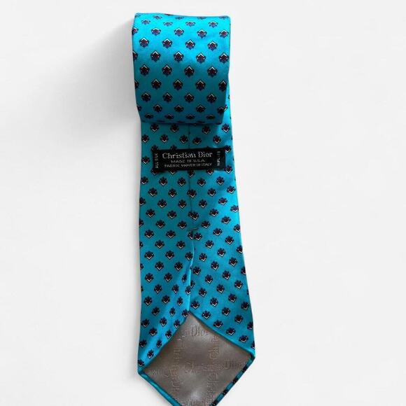 Vintage Christian Dior Blue patterned  100% silk Tie - Picture 5 of 5